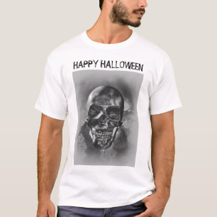 T-shirt Joyeux Halloween. Crâne noir et blanc design