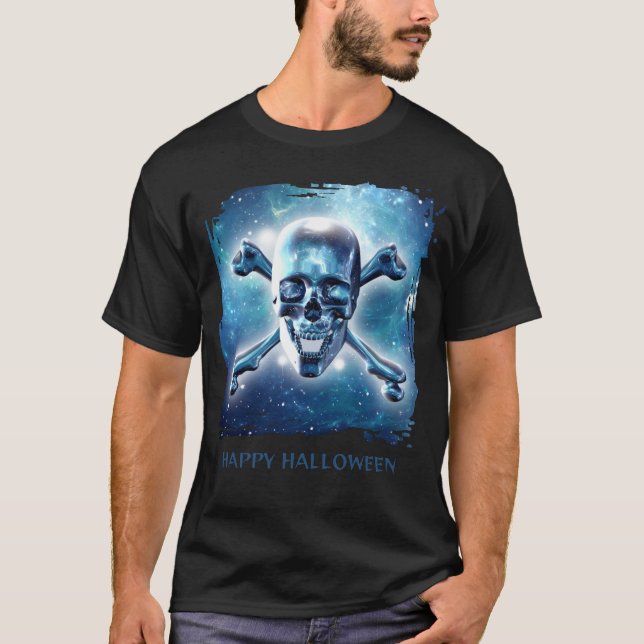 T-shirt Joyeux Halloween. Crâne spatial (Devant)