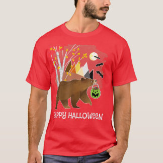T-shirt Joyeux Halloween Cute Bear Mountains Birch Trees F