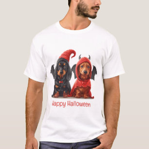 T-shirt Joyeux Halloween Dachshund Chiens Devil Bat