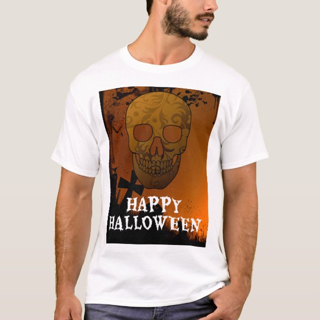 T-shirt Joyeux Halloween décoration crâne (Devant)