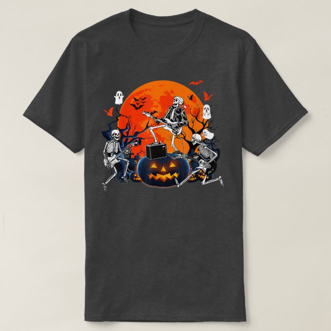 T-shirt Joyeux Halloween Drôle Squelette Jouer Pompe de Gu (Design devant)