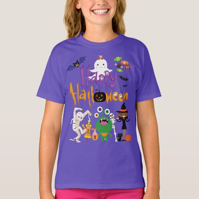 T-shirt Joyeux Halloween Enfants mignonnes et Éffrayants (Devant)