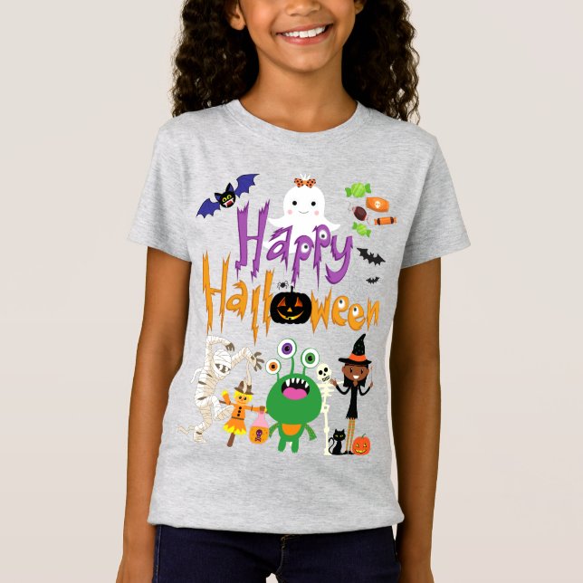 T-Shirt Joyeux Halloween Enfants mignonnes et Éffrayants (Devant)