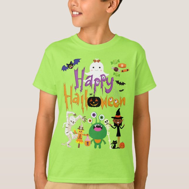 T-shirt Joyeux Halloween Enfants mignonnes et Éffrayants (Devant)