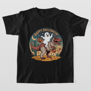T-shirt Joyeux Halloween, Fantôme sur T-Rex Momie avec Cit
