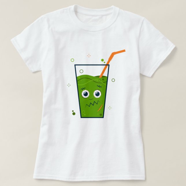 T-shirt Joyeux Halloween | Frankenstein Straw & Drink (Design devant)