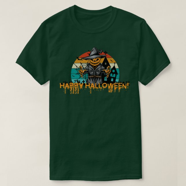 T-shirt Joyeux Halloween Jack O'Lantern sorcier Hommes fem (Design devant)