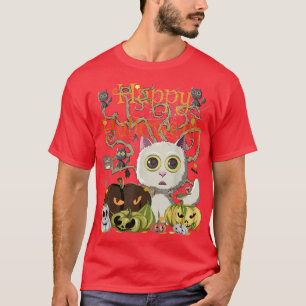 T-shirt Joyeux Halloween Kawaii Chats Citrouilles Monstres