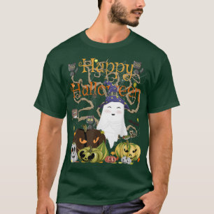 T-shirt Joyeux Halloween Kawaii Witch Ghost Black Cats & E