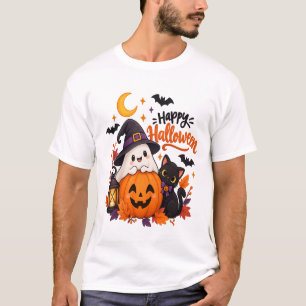 T-shirt Joyeux Halloween Mignon Fantôme Citrouille Chat No