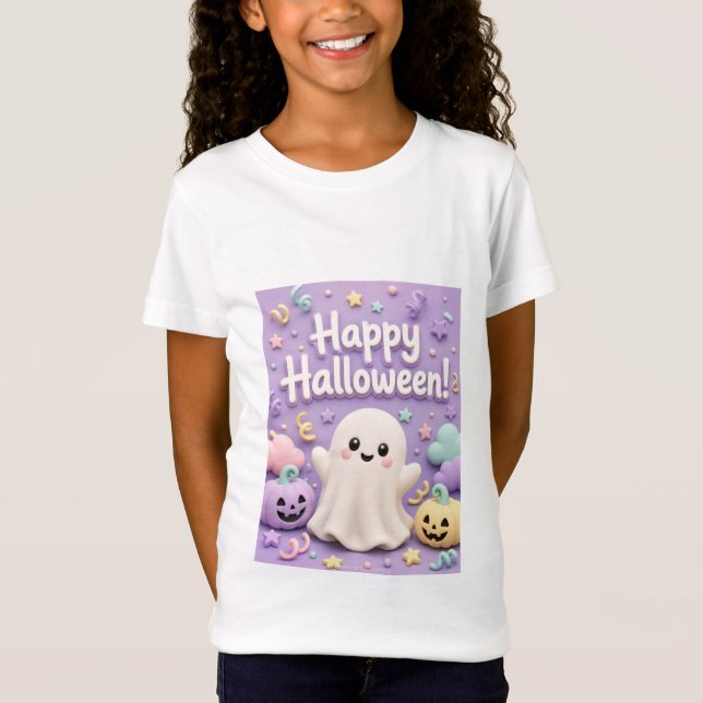 T-Shirt Joyeux Halloween Mignon Fantôme & Citrouille Paste (Devant)