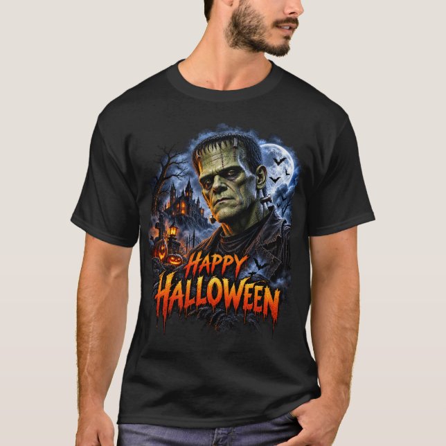 T-shirt Joyeux Halloween Monstre de Frankenstein (Devant)
