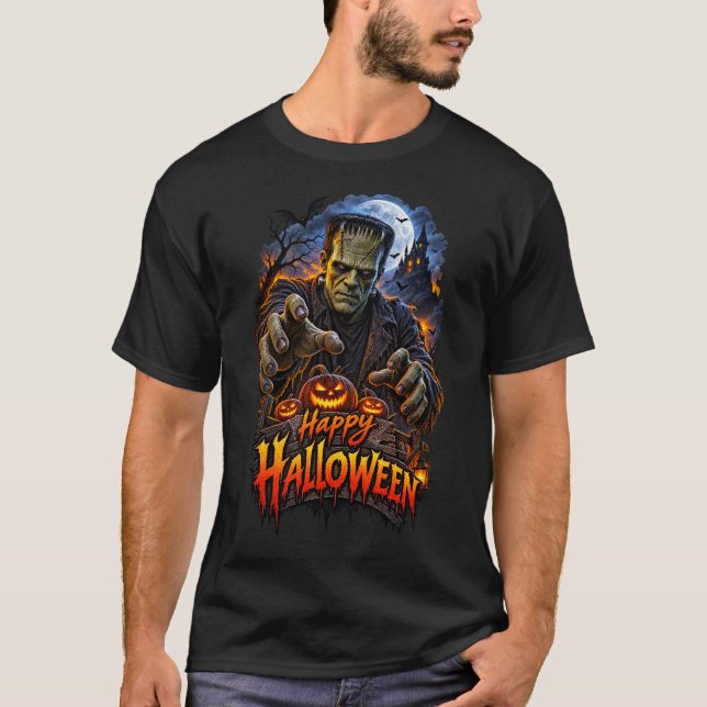 T-shirt Joyeux Halloween Monstre de Frankenstein (Devant)