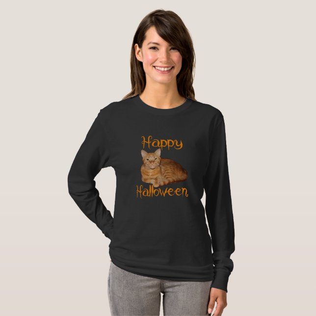 T-shirt Joyeux Halloween non effrayant Tabby orange chat (Devant entier)