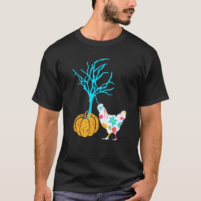 T-shirt Joyeux Halloween Poulet Et Citrouille (Devant)