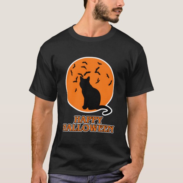 T-shirt Joyeux Halloween pour chat chat noir Halloween (Devant)