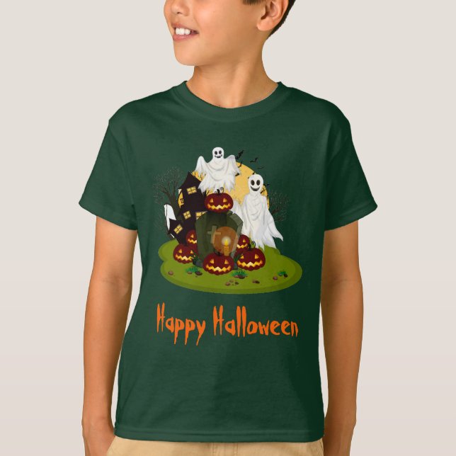 T-shirt Joyeux Halloween Scène Hantée (Devant)