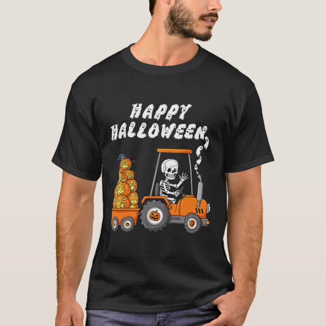 T-shirt Joyeux Halloween Skeleton équitation Tracteur Garç (Devant)