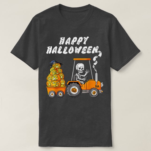 T-shirt Joyeux Halloween Skeleton équitation Tracteur Garç (Design devant)