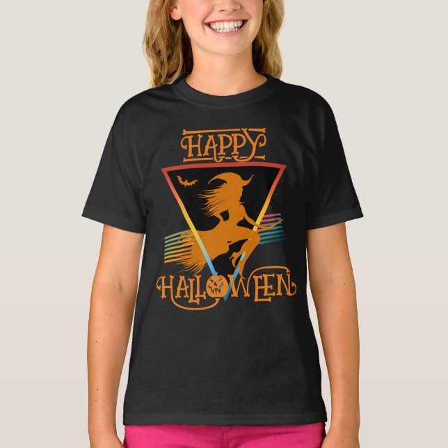 T-shirt Joyeux Halloween Sorcière Oranges Noires (Devant)