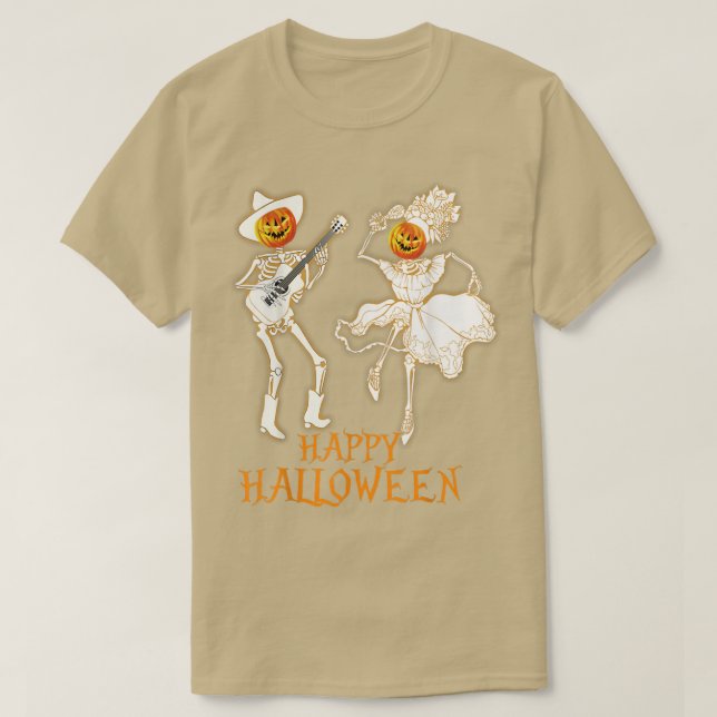 T-shirt Joyeux Halloween Squelette Citrouille Jouer de la  (Design devant)