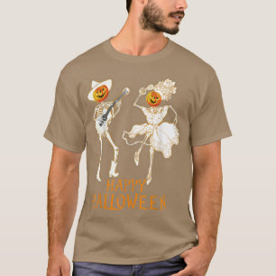 T-shirt Joyeux Halloween Squelette Citrouille Jouer de la