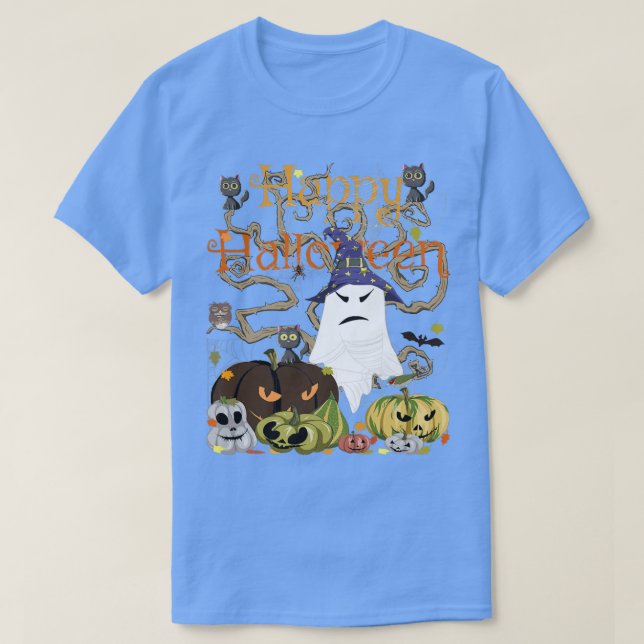 T-shirt Joyeux Halloween Witch Ghost JackOLantern Citrouil (Design devant)