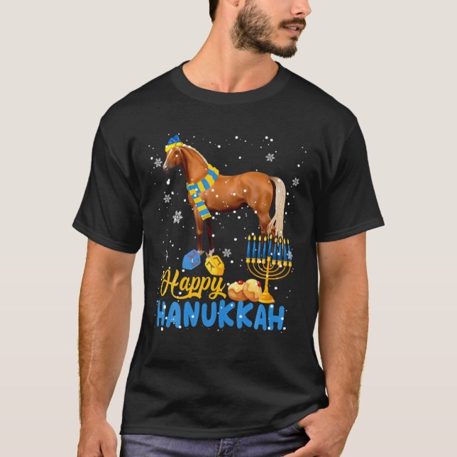 T-shirt Joyeux Hanoukka Cute Hanoukka Horse Menorah juif (Devant)