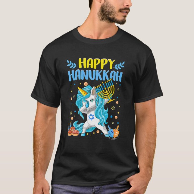 T-shirt Joyeux Hanoukka Dabbing Juif Unicorn Enfants (Devant)