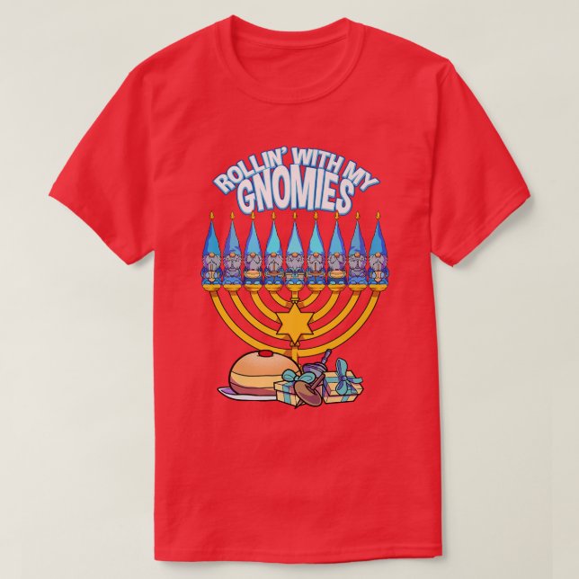 T-shirt Joyeux Hanoukka Rollin Avec Mes Gnomies Juifs Noël (Design devant)