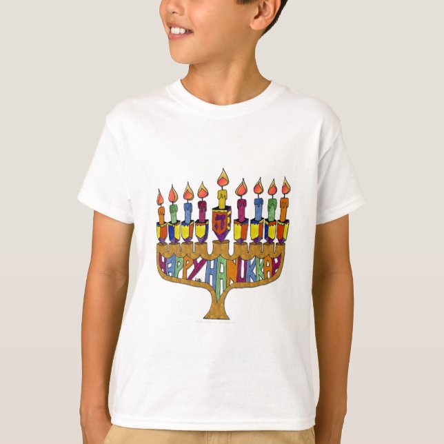 T-shirt Joyeux Hanukkah Toupies Menorah (Devant)