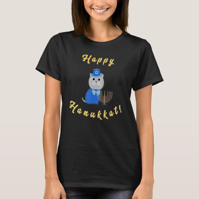 T-shirt Joyeux Hanukkat Hanoukka Chat Noël juif (Devant)