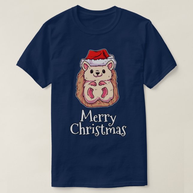 T-shirt Joyeux Hérisson de Noël Santas Casquette Hérisson (Design devant)