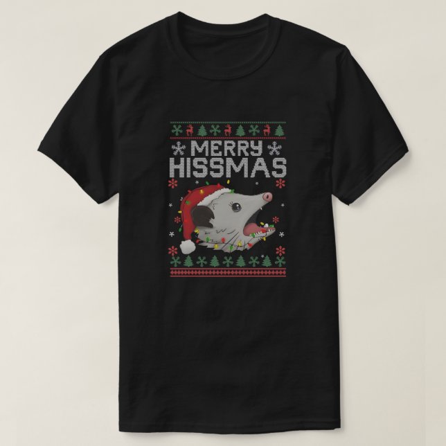 T-shirt Joyeux Hissmas, conception de Noël de chat drôle (Design devant)