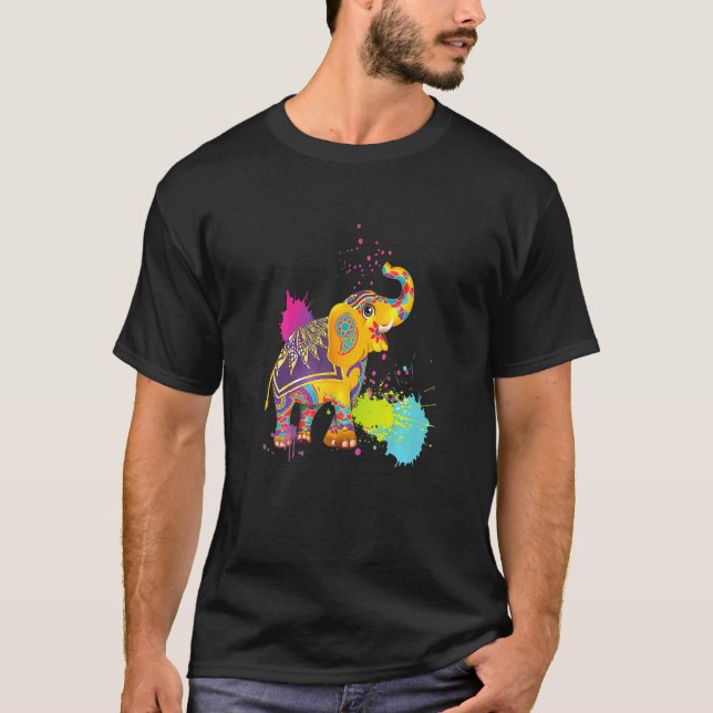 T-shirt Joyeux Holi  Couleurs Inde Hindou Printemps Élépha (Devant)