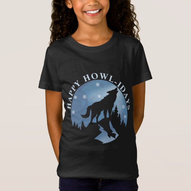 T-Shirt Joyeux Howlidays avec Howling Wolf et Moon (Devant)
