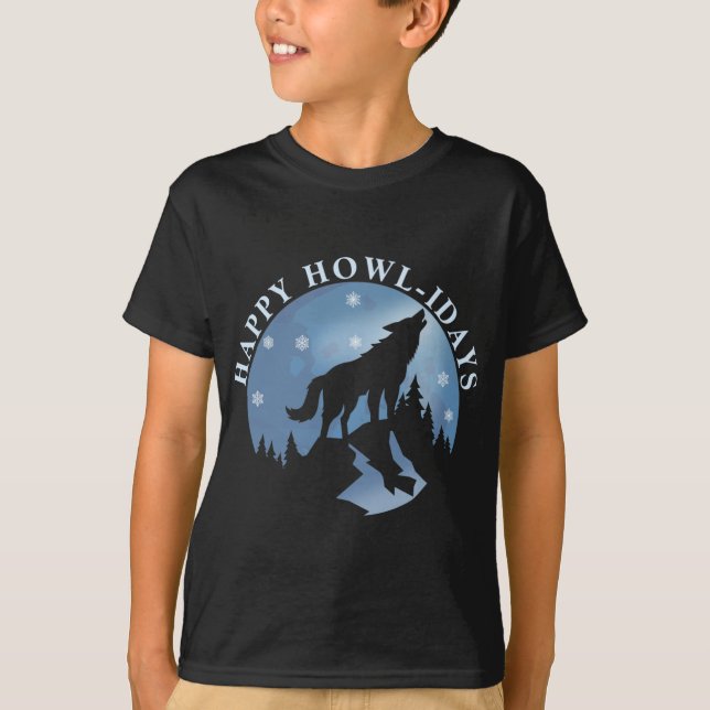 T-shirt Joyeux Howlidays avec Howling Wolf et Moon (Devant)