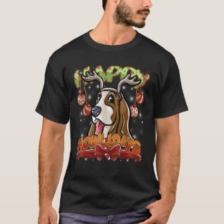 T-shirt Joyeux Howlidays Basset Hound Renne Chien Noël