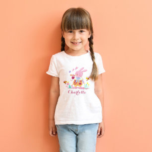 T-shirt Joyeux Jardin de lapin rose de Pâques Enfants pers