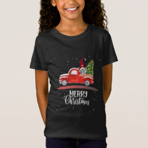 T-Shirt Joyeux Jardin de Noël Gnome Camion Rouge