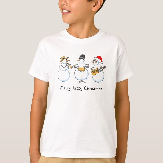 T-shirt Joyeux Jazzy Noël Funny Snowmen Jazz Band Boy (Devant)