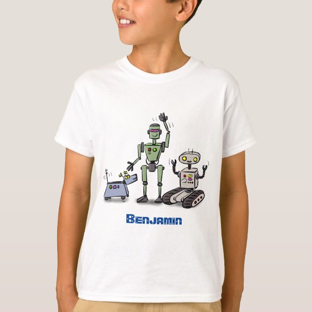 T-shirt Joyeux joli dessin de trois robots trio (Devant)