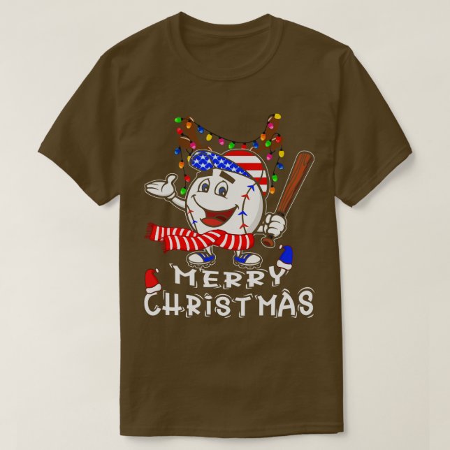 T-shirt Joyeux Joueur de baseball de Noël Lumières de Noël (Design devant)