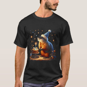 T-shirt Joyeux jour de la marmotte Marmotte avec gâteau d'