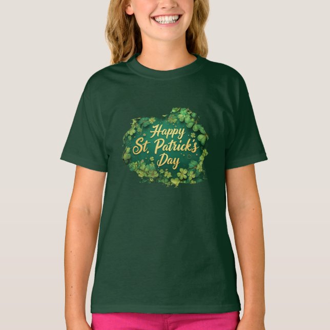 T-shirt Joyeux jour de la Saint-Patrick, motif de trèfle (Devant)