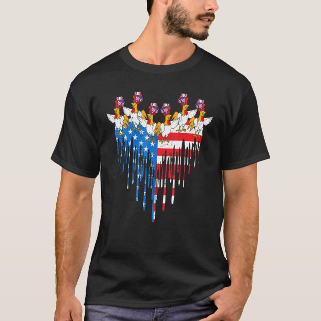 T-shirt Joyeux Jour de l'Indépendance Fierté Poulet Drapea (Devant)