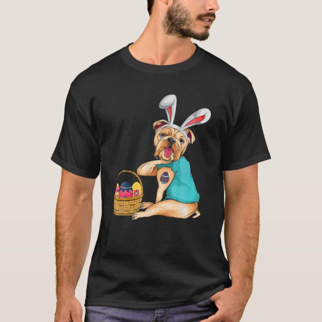 T-shirt Joyeux jour de Pâques Funny Bulldog Bunny de Pâque (Devant)