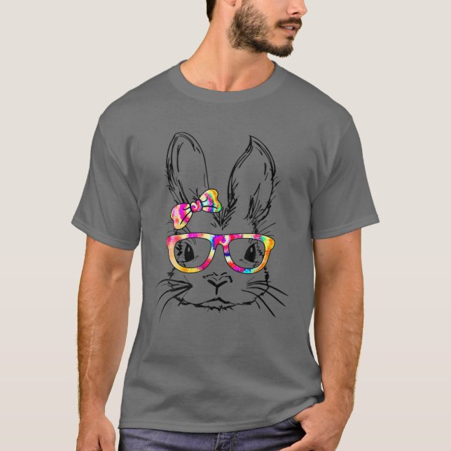 T-shirt Joyeux jour de Pâques lapin mignon lapin face Tie  (Devant)