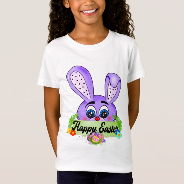 T-Shirt Joyeux jour de Pâques, Lapin Violet mignonne (Devant)